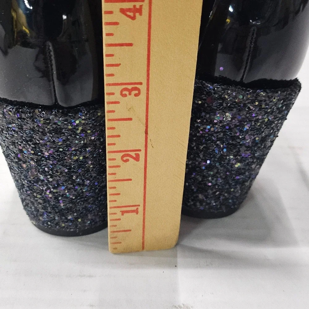 Marc Fisher Safia Black Patent Glitter Block‎ Heel Sandals 5.5M QMSAFIA NEW